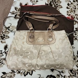 Beige/Tan Coach Cloth/Sateen Crossbody Handbag